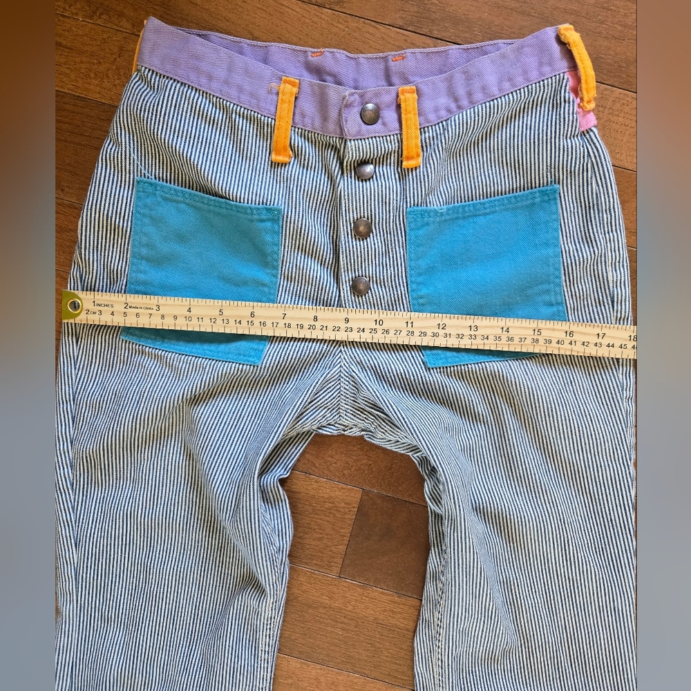 1960s Wranglers Colorblock Flare 26" Waist Women Pinstripe Denim Mod Retro Vtg - Picture 7 of 12